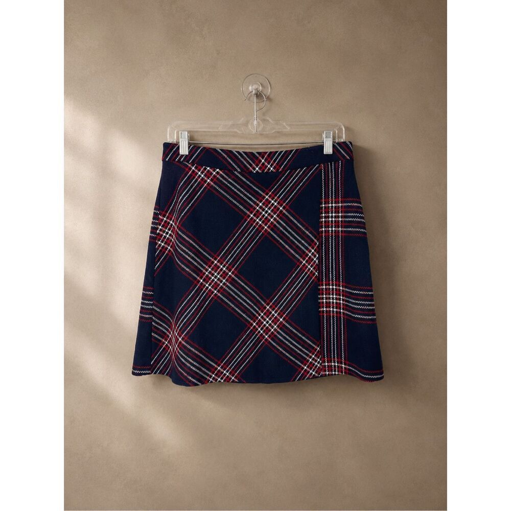 HALOGEN Sz 10 Classic Plaid A-Line Skirt red white blue